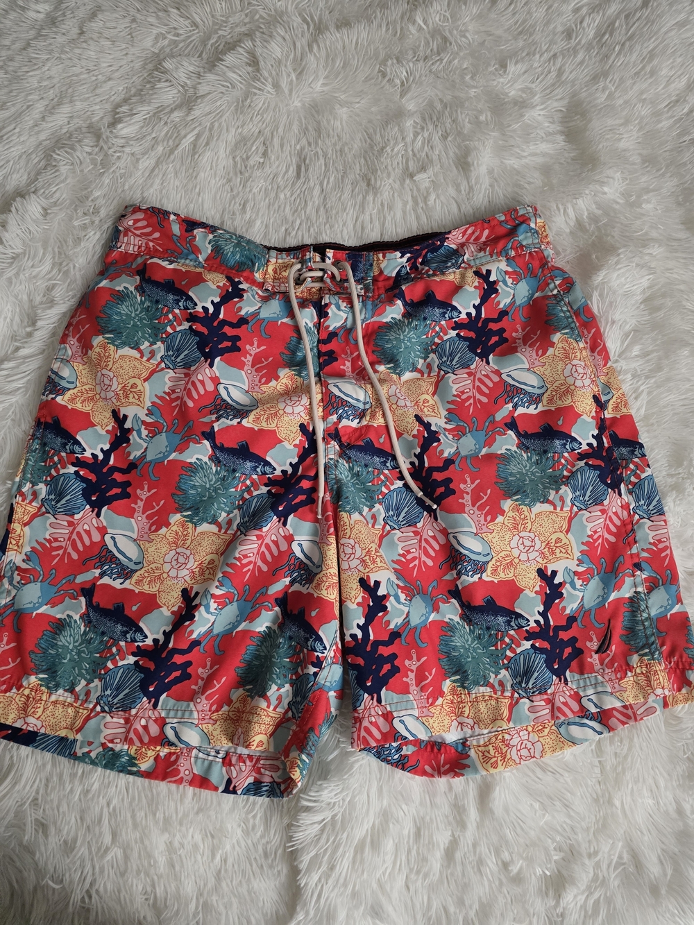 Nautica Coral and Teal Tropical Swim Trunks